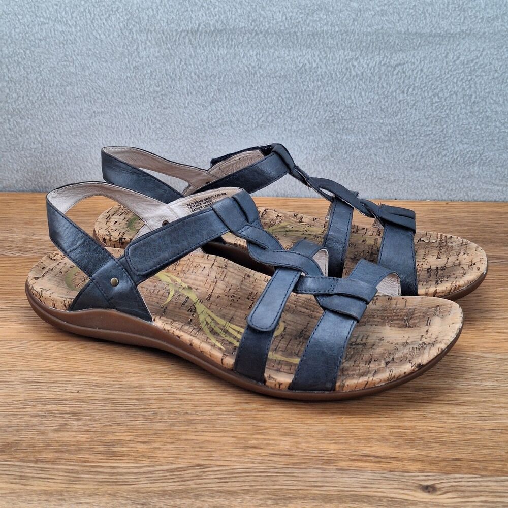 Abeo Women's 9.5 Narrow Strappy Ankle Strap Sandals Blue Leather Cork Footbed
